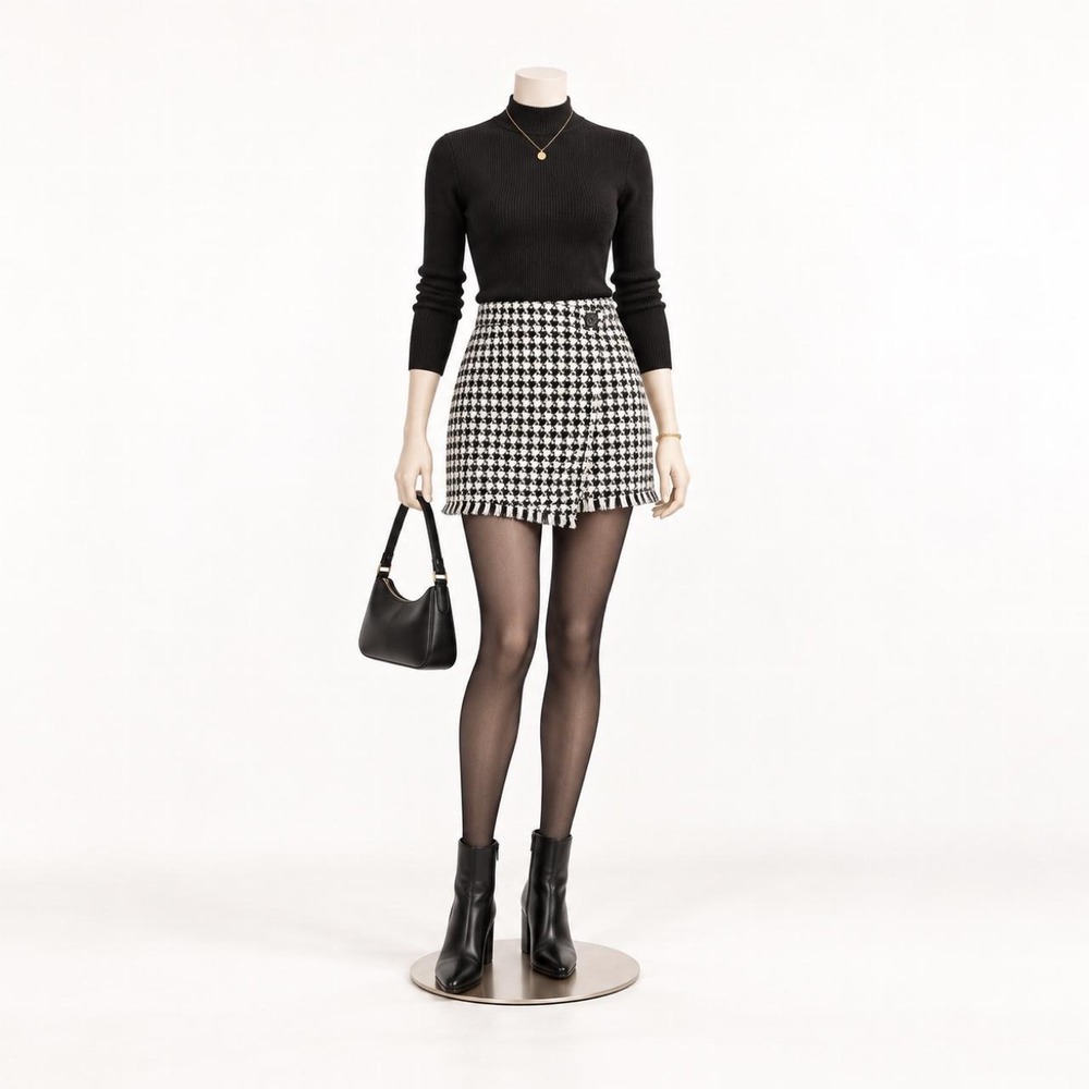 SO Black & White Houndstooth Wrap Skirt — Size S, NWT